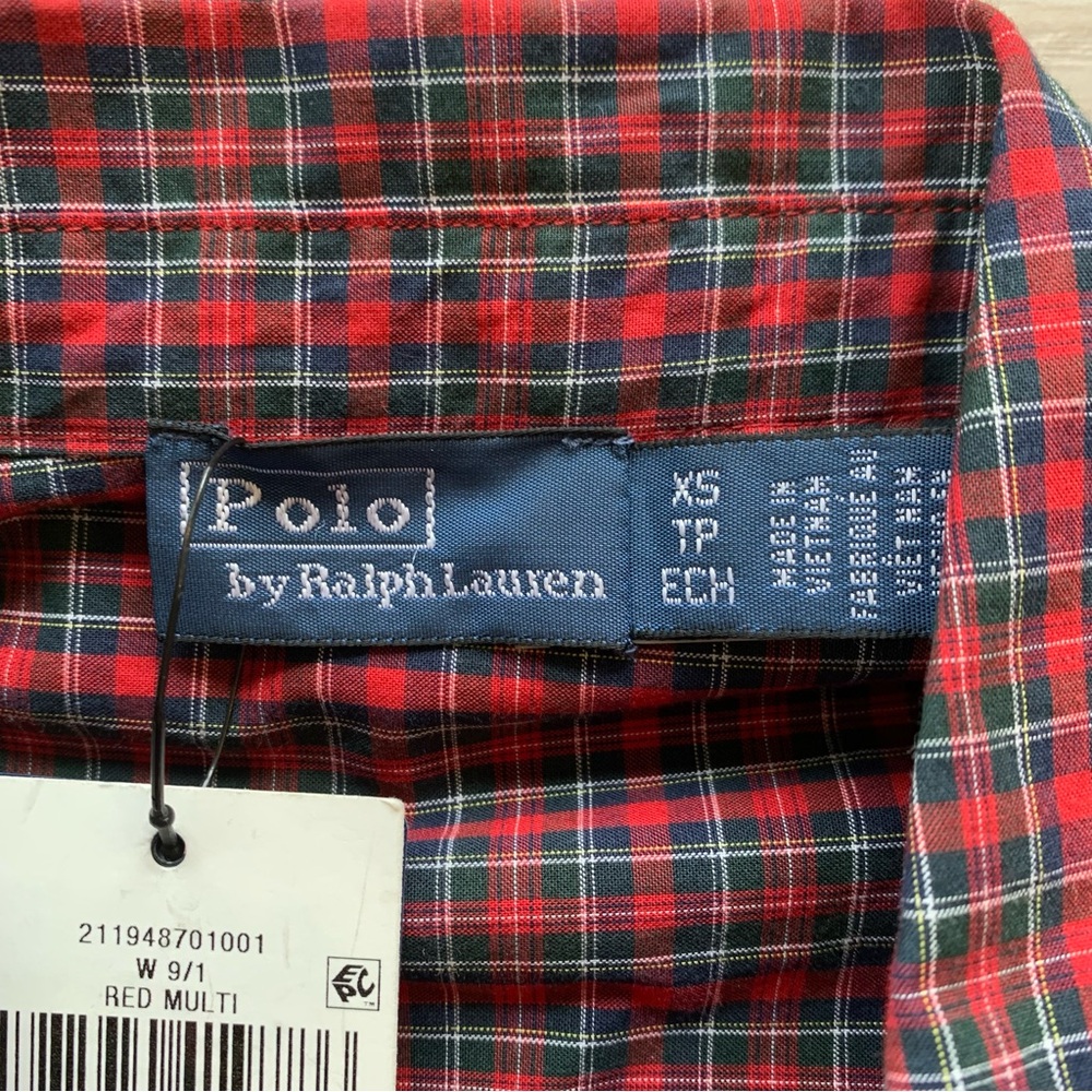 Polo Ralph Lauren Ruffle Trim Plaid Long Sleeve Top Red NWT Size XS - Picture 3 of 6